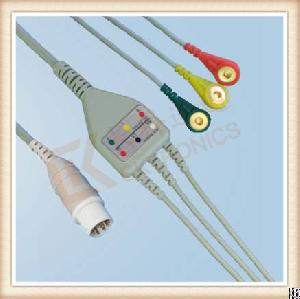 Hm Kmennen 10 Pin One Piece Ecg Cable, Cable 3 Leads, Snap, Aha