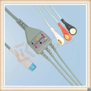 Mb 6 Pin One Piece Ecg Cable, Cable 3 Leads, Snap, Aha