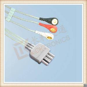 Nihon Kohden Ecg Leadwires, Cable 3 Leads, Snap, Aha, L 0.8m