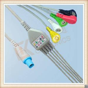 Qwa Hellige 10 Pin One Piece Ecg Cable, Cable 5 Leads, Snap, Iec