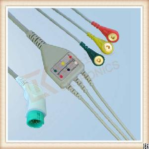 Sd Nihon Kohden 11 Pin One Piece Ecg Cable, Cable 3 Leads, Snap, Iec