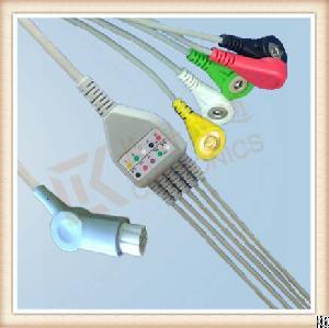 Sf Datex Ohmeda 10 Pin One Piece Ecg Cable, Cable 5 Leads, Snap, Iec