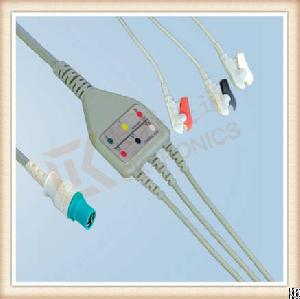 Siemens Draeger 10 Pin One Piece Ecg Cable, Cable 3 Leads, Grabber, Aha