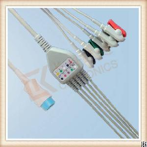 Hb Mb 6 Pin One Piece Ecg Cable, Cable 5 Leads, Grabber, Aha