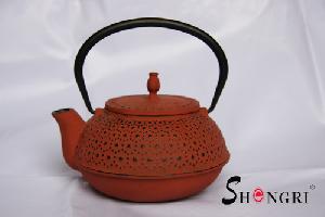 The Traditional Cast Iron Tea Pot With Red Color