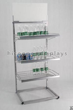 freestanding powdered silver water bottle display stand 3 tier