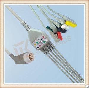 D Philips 8 Pin One Piece Ecg Cable, Cable 5 Leads, Grabber, Iec,