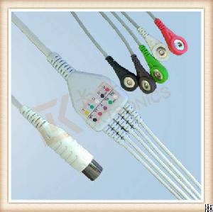Dc Generic Aami 6 Pin One Piece Ecg Cable, 1k Resistor , Cable 5 Leads, Snap, Aha