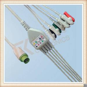 Gf Siemens 10 Pin One Piece Ecg Cable, Cable 5 Leads, Grabber, Aha