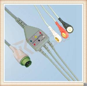 siemens 10 pin ecg cable 3 leads snap aha