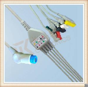 Vbn Philips 12 Pin One Piece Ecg Cable, Cable 5 Leads, Grabber, Iec