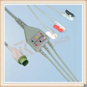 Siemens 10 Pin One Piece Ecg Cable, Cable 3 Leads, Grabber, Aha