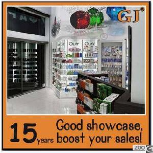 Custom Steel Glass Corner Display Shelf Wall Fixture Space-saved Medicine Show Cabinet