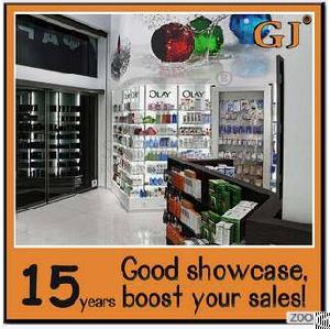 Custom Steel Glass Corner Display Shelf Wall Fixture Space-saved Medicine Show Cabinet