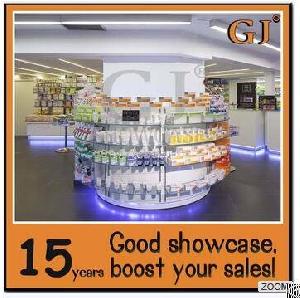 Eco-friendly Glass Wall Fixture Circle 4sides Medicine Shelf Pharmacy Showcase