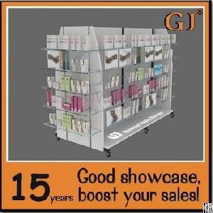 Movable Retail Store Gondola 4 Ways Display Shelves Tempered Glass Display Stand