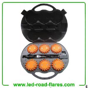 six 6 pack rechargeable led road flares amber orange light