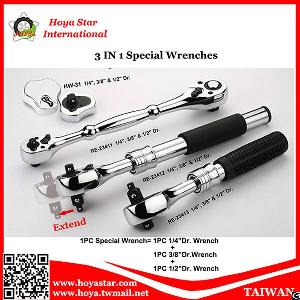 Taiwan Made 3 In 1 Multi-function Ratchet Combination Socket Bit Wrench Spanner