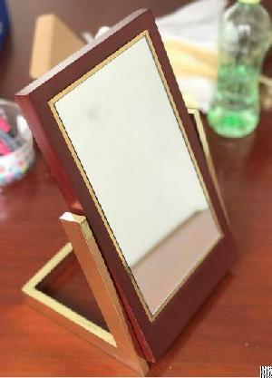 wooden mirror glod metal stand