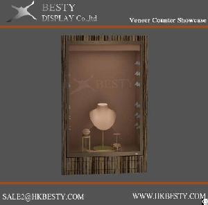 led jewelry display wall cabinet veneer finish