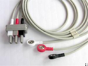 Compatible 3 Leads Ecg Cable , Snap Electrode