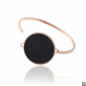 Black Enamel Round Pad Clasp Closure Skinny Rose Gold Fashion Bangles