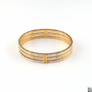 closed bangle bracelet lines zircon decorated gold fashion stainless steel