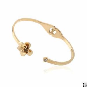 Flower Charm Decorated Closure 18k Rose Gold Coated China Thin Bangle For Girl, Lady And Women