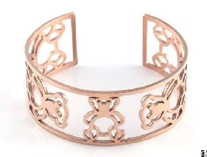 Imitation Jewelry Charm Stainless Steel Cuff Bangles Rose Gold Decorated Hollowed With Bear Image