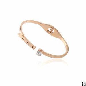 sparkling zirconia decorated stainless steel rose gold lady fashion bangle