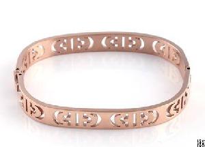 oval shaped hollowed cuff bangles snap clasp casual decoration