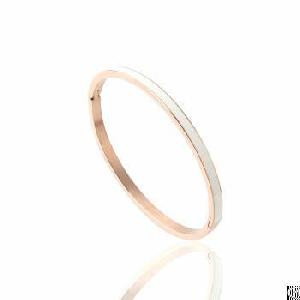 White Enamel Surface Decorated Stainless Steel Metal Thin Bangles Rose Gold Finish