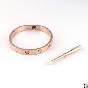 Women Stainless Steel Screw Oval Bracelet Bangle With Screwdriver, Rose Gold Decorated