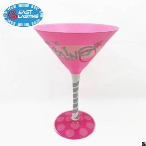 Bling Glitter Decor Pink Color Martini Cocktail Glass Long Stem Glass