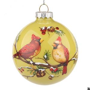 Cardinal Design Glass Ball Glitered Christmas Decoration