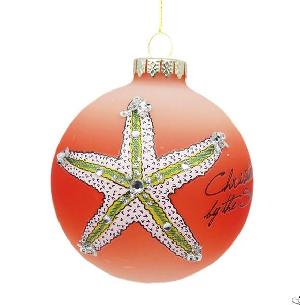 Frosted Orange Glitter Sea Life Christmas Glass Ball For Hanging Decoration