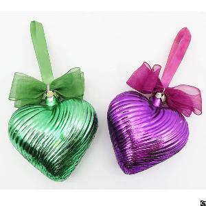 Vintage Plain Color Glass Heart Shape Tree Ornament With Bow Knot