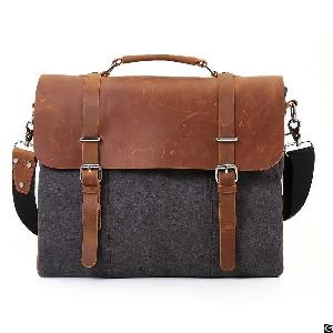 Leather Vintage 15.6 Inch Laptop Messenger Men Canvas Satchel Briefcase College Bag