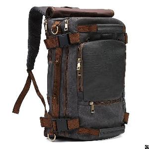 vintage canvas tactical backpack shoulder straps travel duffel rucksack hiking bag