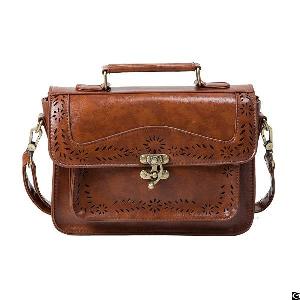 Vintage Girl Faux Leather Satchel Purse Small School Crossbody Messenger Bag Hollowed-out