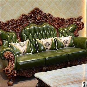 green leather solid wood sofa