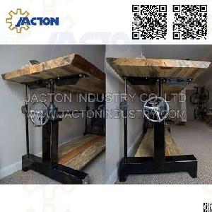 Industrial Crank Dining Table Base With Manual Acme Worm Gear Screw Jack Screw Lift With Handwheel