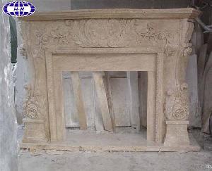 carved travertine stone fireplace