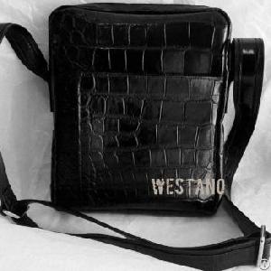 Genuine Crocodile Leather Cross Bag Black Alligator Shoulder Bag For Men Belly Crocodile Skin .