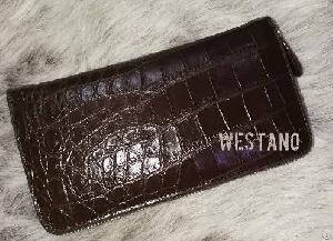 Genuine Crocodile Leather Zip Wallet Dark Brown One Zip Purse Belly Crocodile Skin Clutch Wallet