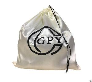 Large White Satin Drawstring Bag For Shoes Storage