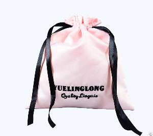 Pink Embroidery Satin Lingerie Travelling Storage Drawstring Bag