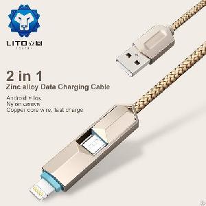 Two In One Android And Ios Zinc Alloy Charging Cable