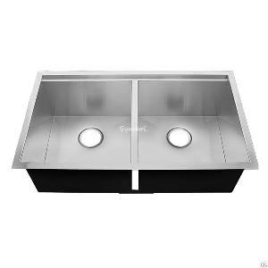 Double Bowl 50 / 50 Undermount Kitchen Sink With Ledge