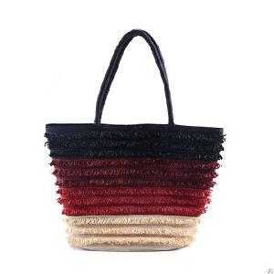 Multi Color Braid Striped Straw Beach Bag